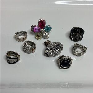 Bundle Silvertone Stretchy Crystal Rings
